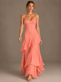 Spaghetti Strap Tiered Ruffles Chiffon Prom Dress