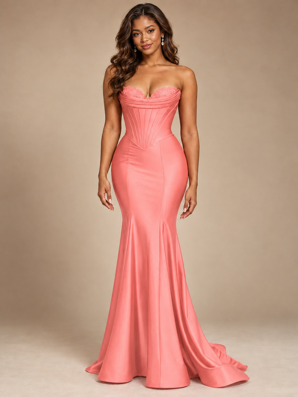 Red Strapless Satin Mermaid Prom Dress with Corset Bodice