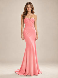 Light Blue Strapless Sweetheart Mermaid Prom Dress with Pleated Bodice