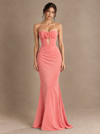 Emerald Green Strapless Mermaid Prom Dress with 3D Rose & Keyhole Cutout