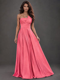 Draped Satin Prom Dress Strapless A-line Formal Dress Floor Length