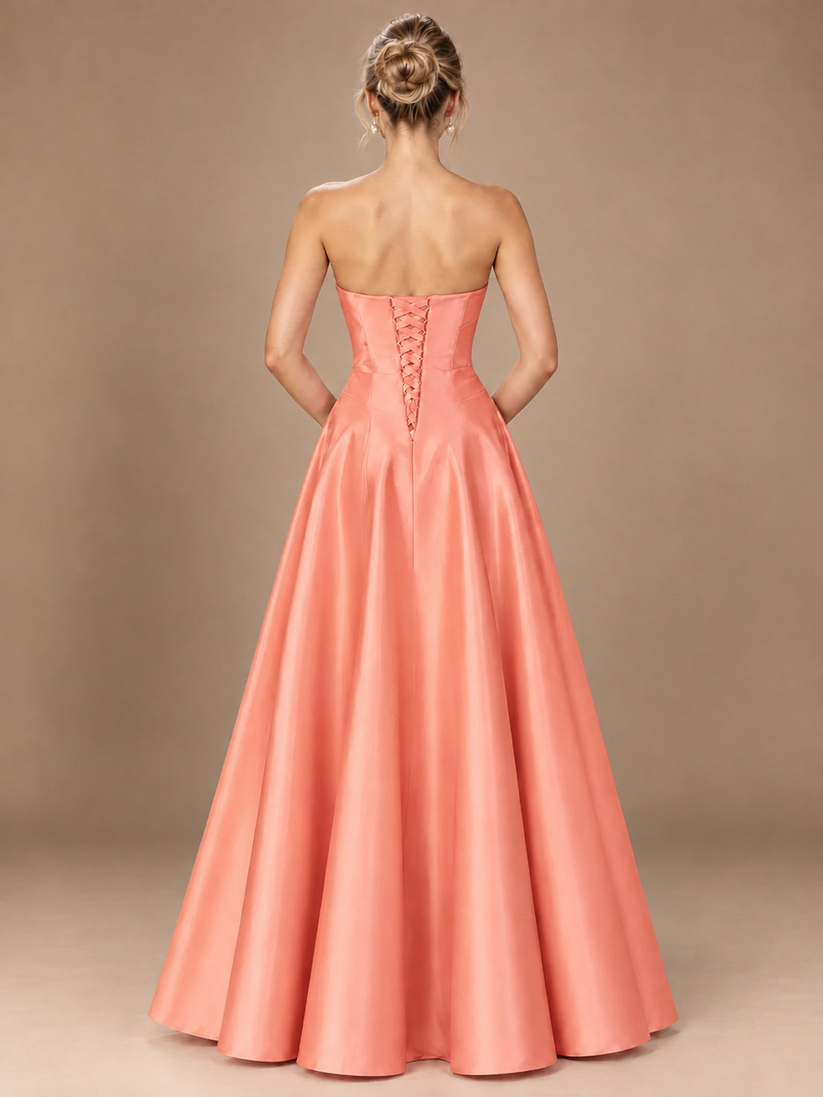Blush Pink Strapless Satin A-Line Prom Dress with Ruched Bodice