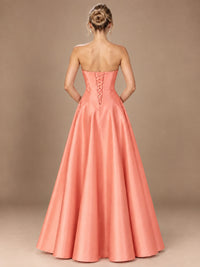 Blush Pink Strapless Satin A-Line Prom Dress with Ruched Bodice