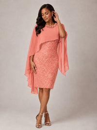 Floral Sheath Mother of the Bride Dress with Cape Overlay