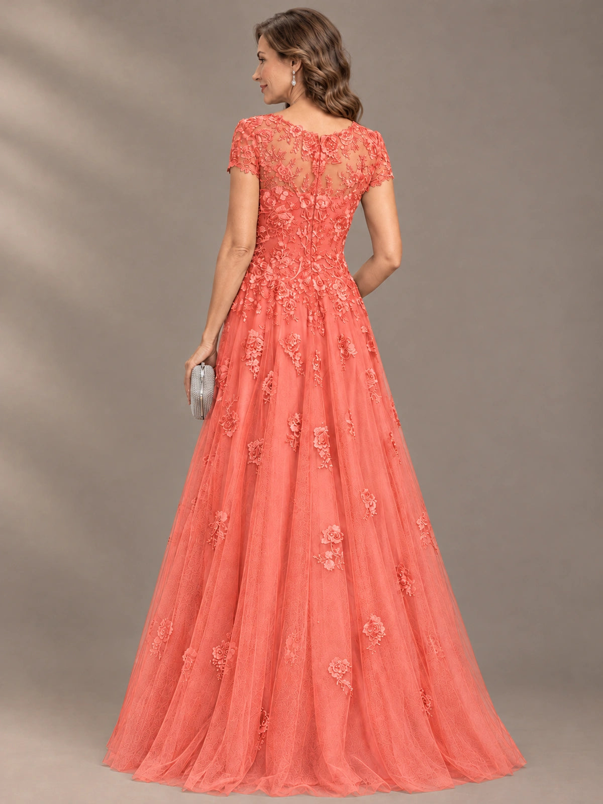 Lace Appliques A-line Mother of The Bride Dresses with Short Sleeves