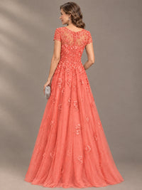 Lace Appliques A-line Mother of The Bride Dresses with Short Sleeves