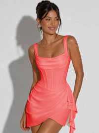 Square Neck Corset Homecoming Dress with Ruched Ruffle