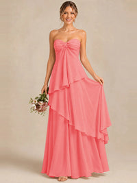 Strapless Chiffon Bridesmaid Dress with Tiered Ruffles