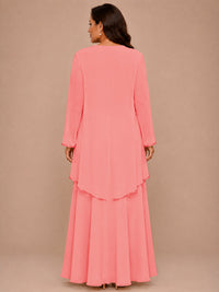 Champagne Beaded Chiffon Mother of the Bride Dress with Jacket V-Neck Gown