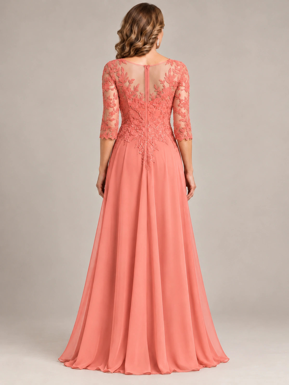 Sequin Lace A-Line Mother of the Bride Dress with 3/4 Sleeves
