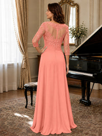 A-Line Chiffon Mother of the Bride Dress with Floral Applique 3/4 Sleeves