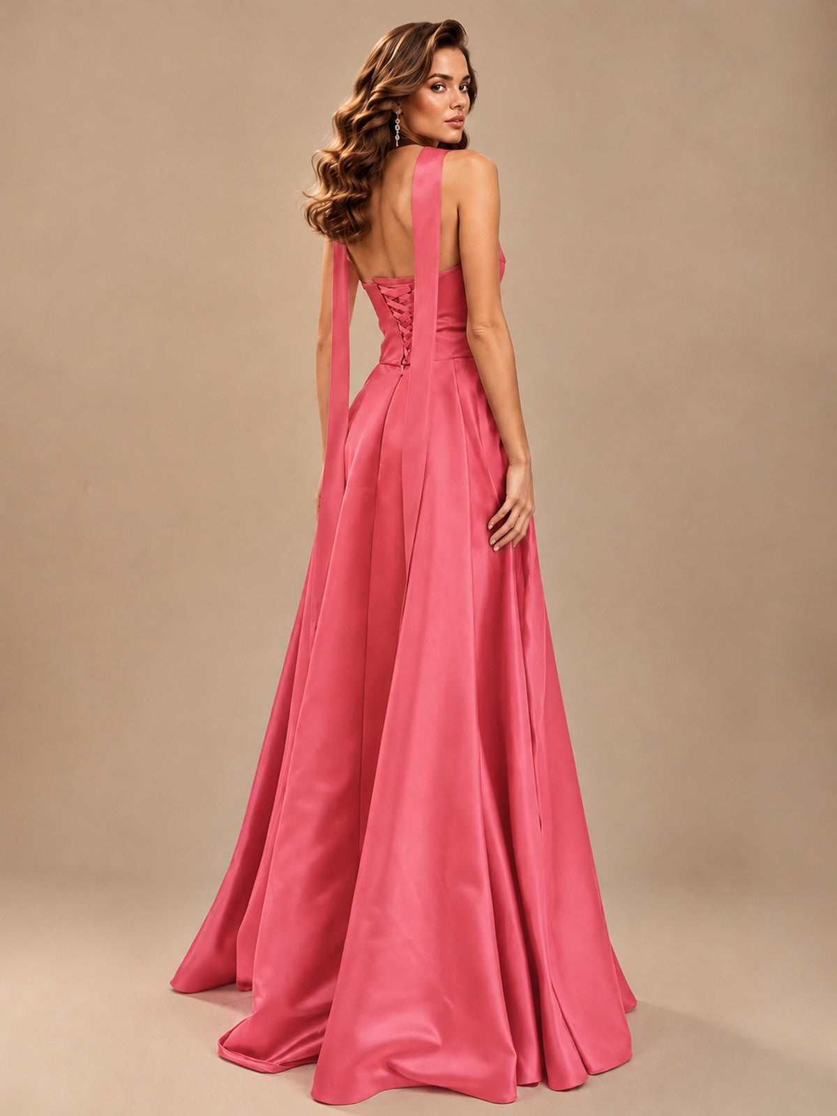 Strapless Prom Dress Side High Slit A-line Formal Dress with Scarf