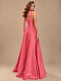 Strapless Prom Dress Side High Slit A-line Formal Dress with Scarf