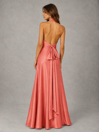 Sage Green Satin A-Line Bridesmaid Dress with Halter Neck