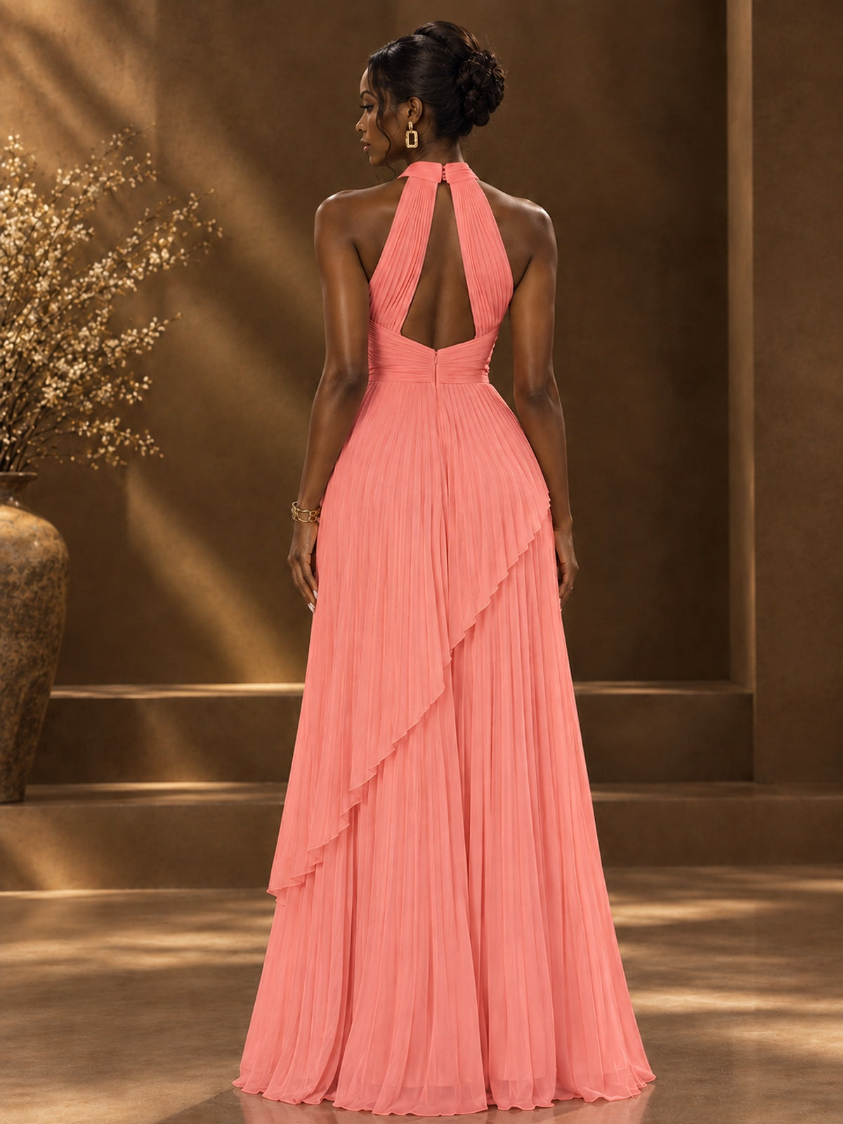 Wrap Pleated Prom Dress Halter A-line Chiffon Formal Wedding Dress