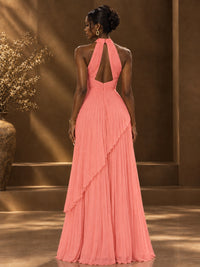 Wrap Pleated Prom Dress Halter A-line Chiffon Formal Wedding Dress