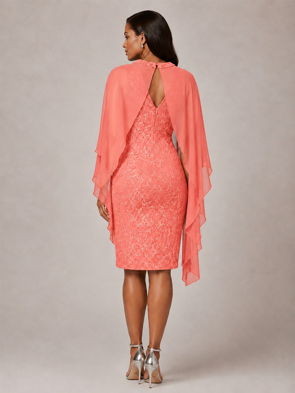 Floral Sheath Mother of the Bride Dress with Cape Overlay