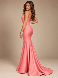 Red Strapless Satin Mermaid Prom Dress with Corset Bodice