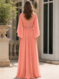 Elegant V-Neck Sequined Chiffon Mother of the Bride Dress with Flutter Sleeves