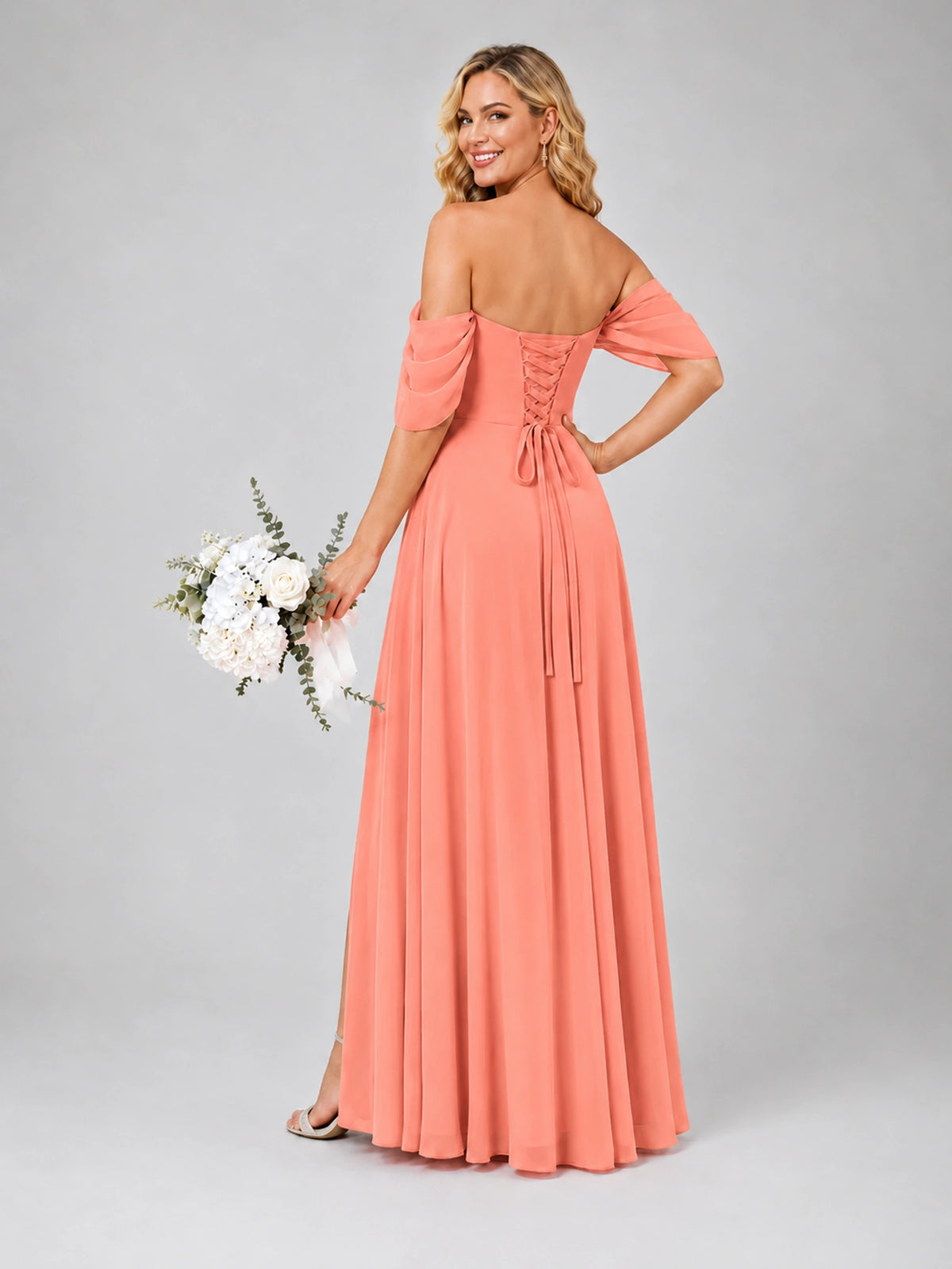 Off Shoulder Chiffon Bridesmaid Dress with Slit