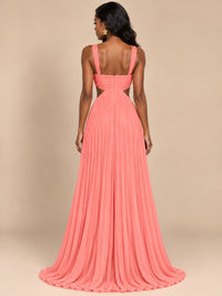 Butter Yellow Pleated Cutout Maxi Dress