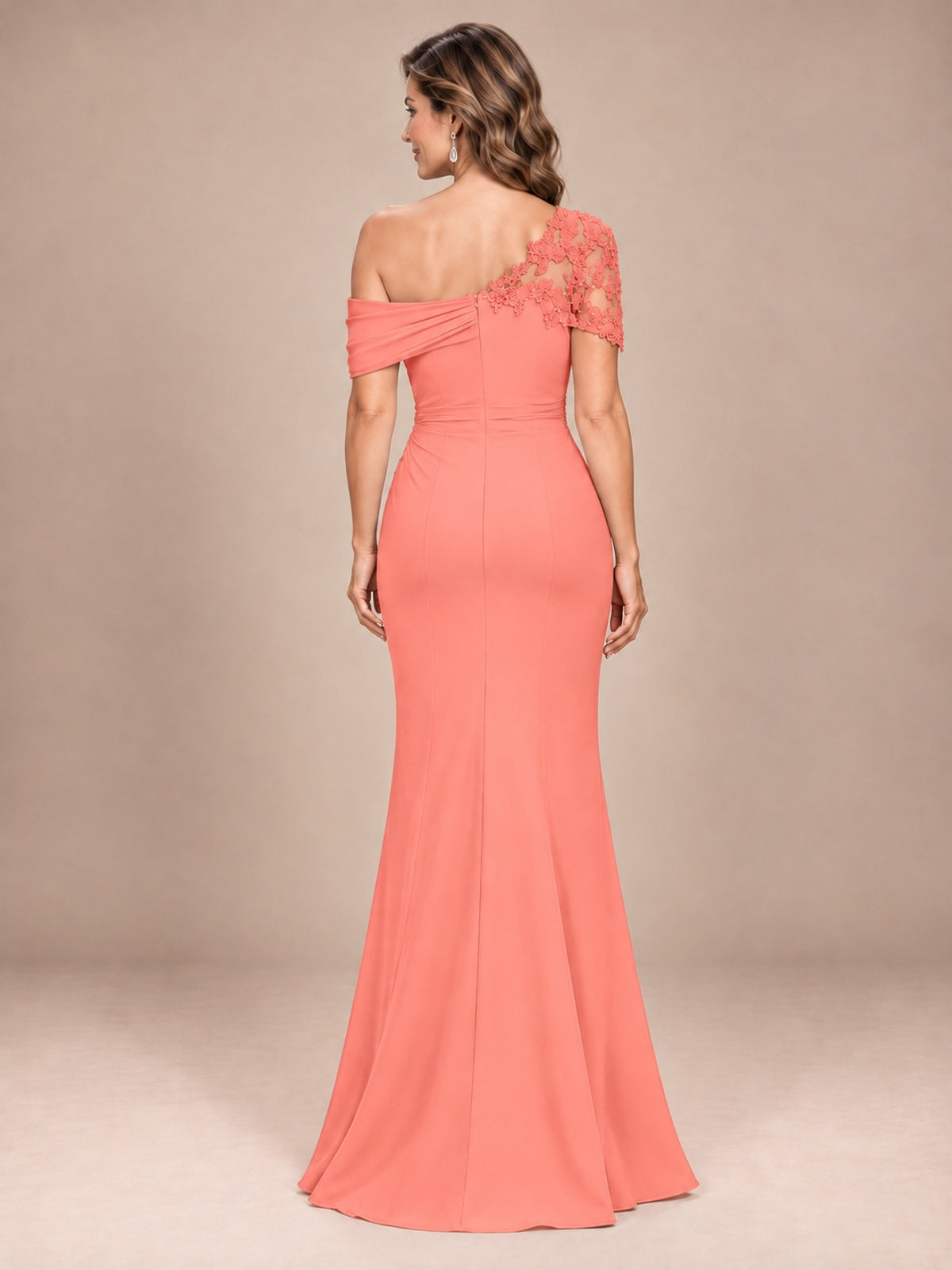 One Shoulder Chiffon Mother of The Bride Dress