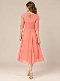 Tea-Length Mother of the Bride Dress with Lace 3/4 Sleeves