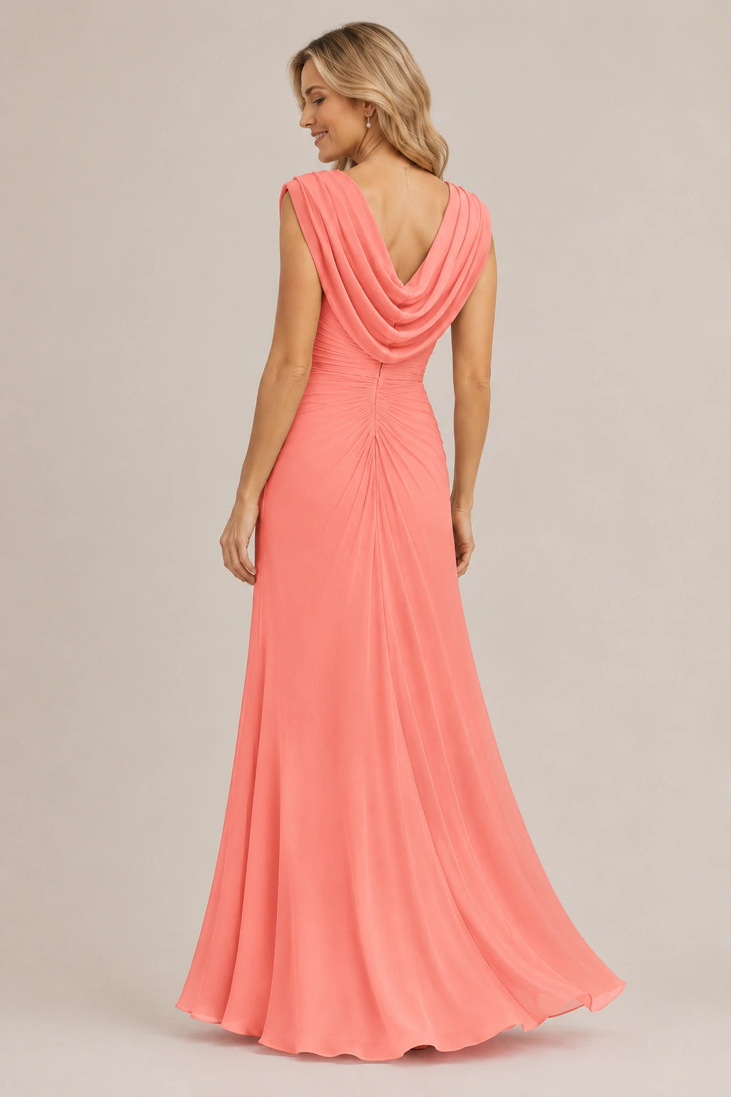 Cowl Neck Ruched Chiffon Mother of the Bride Dress