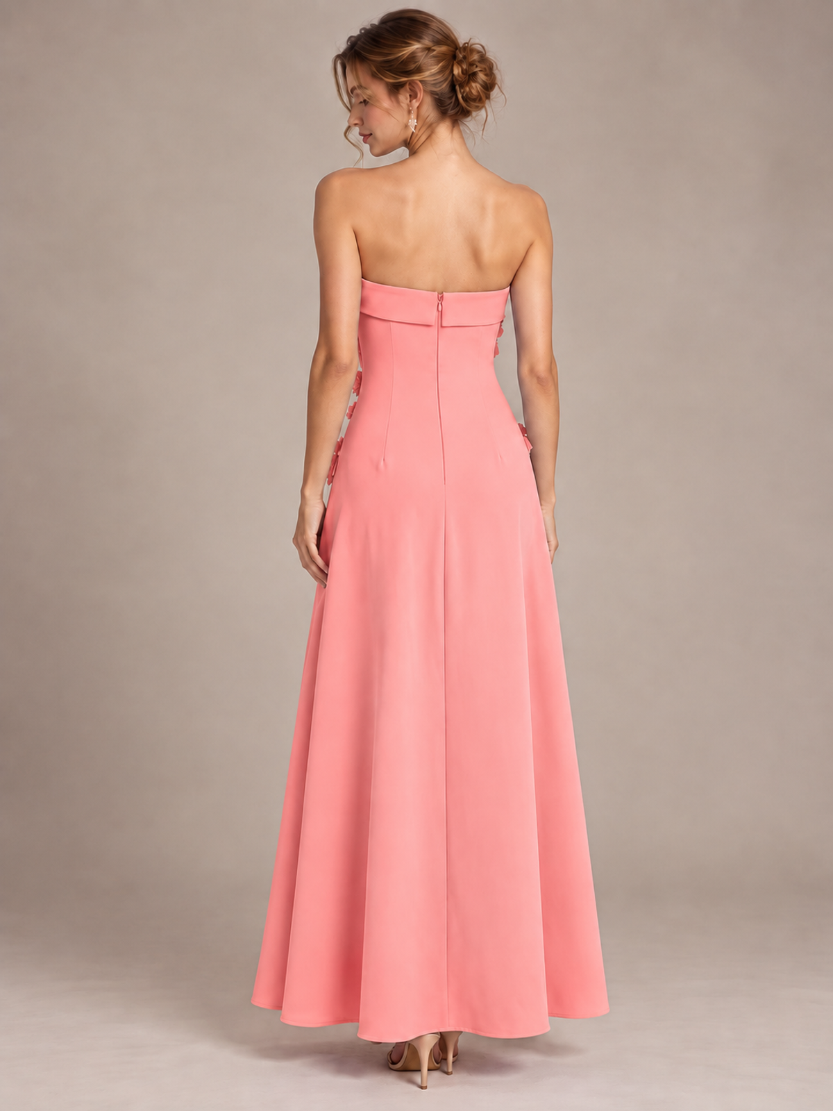 Yellow Strapless 3D Floral Appliques Maxi Dress