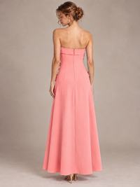 Yellow Strapless 3D Floral Appliques Maxi Dress
