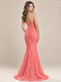 Strapless Corset Mermaid Prom Dress with Floral Lace Appliqué