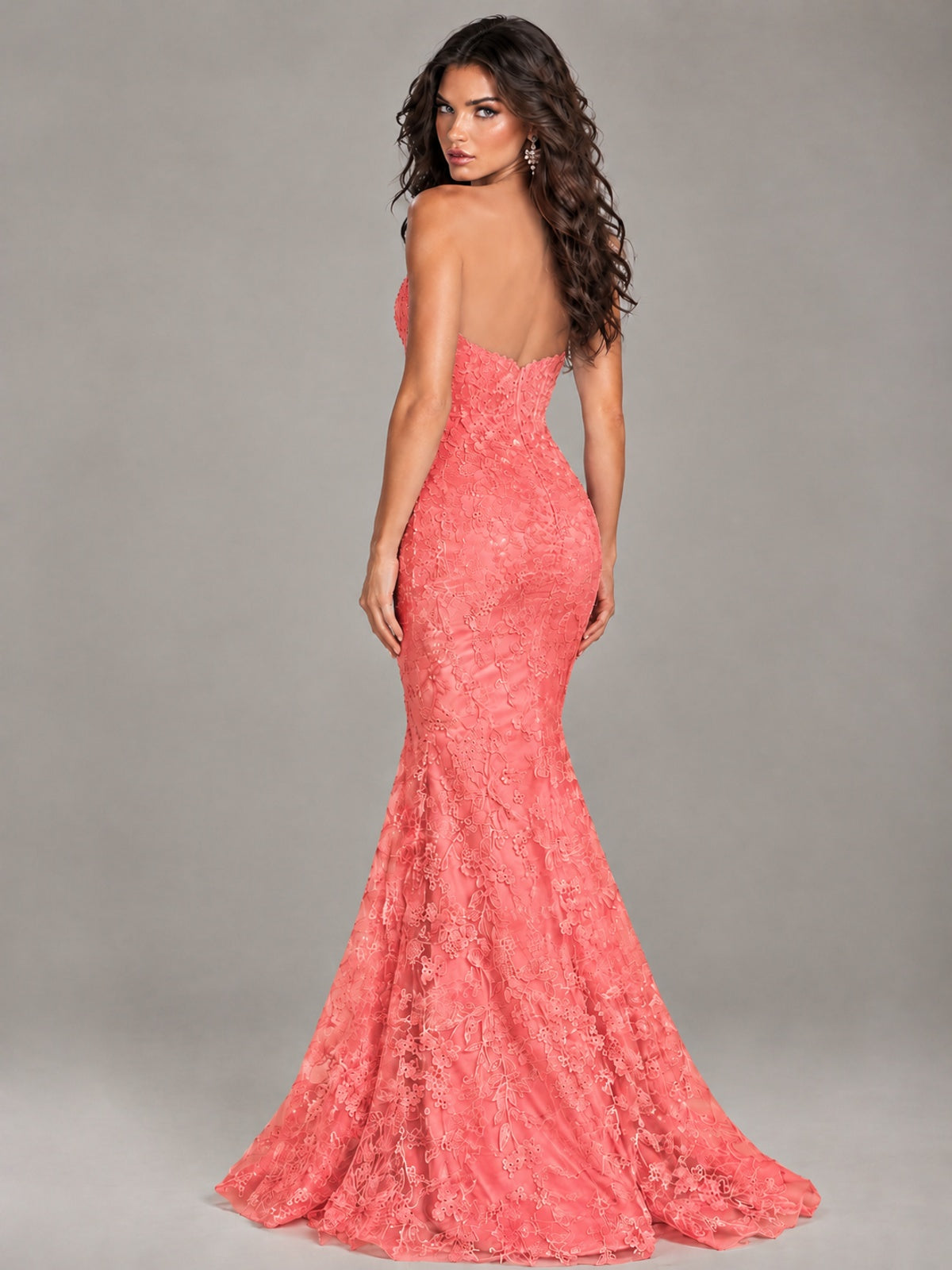 Strapless Corset Mermaid Prom Dress Lace Appliqué Formal Gown