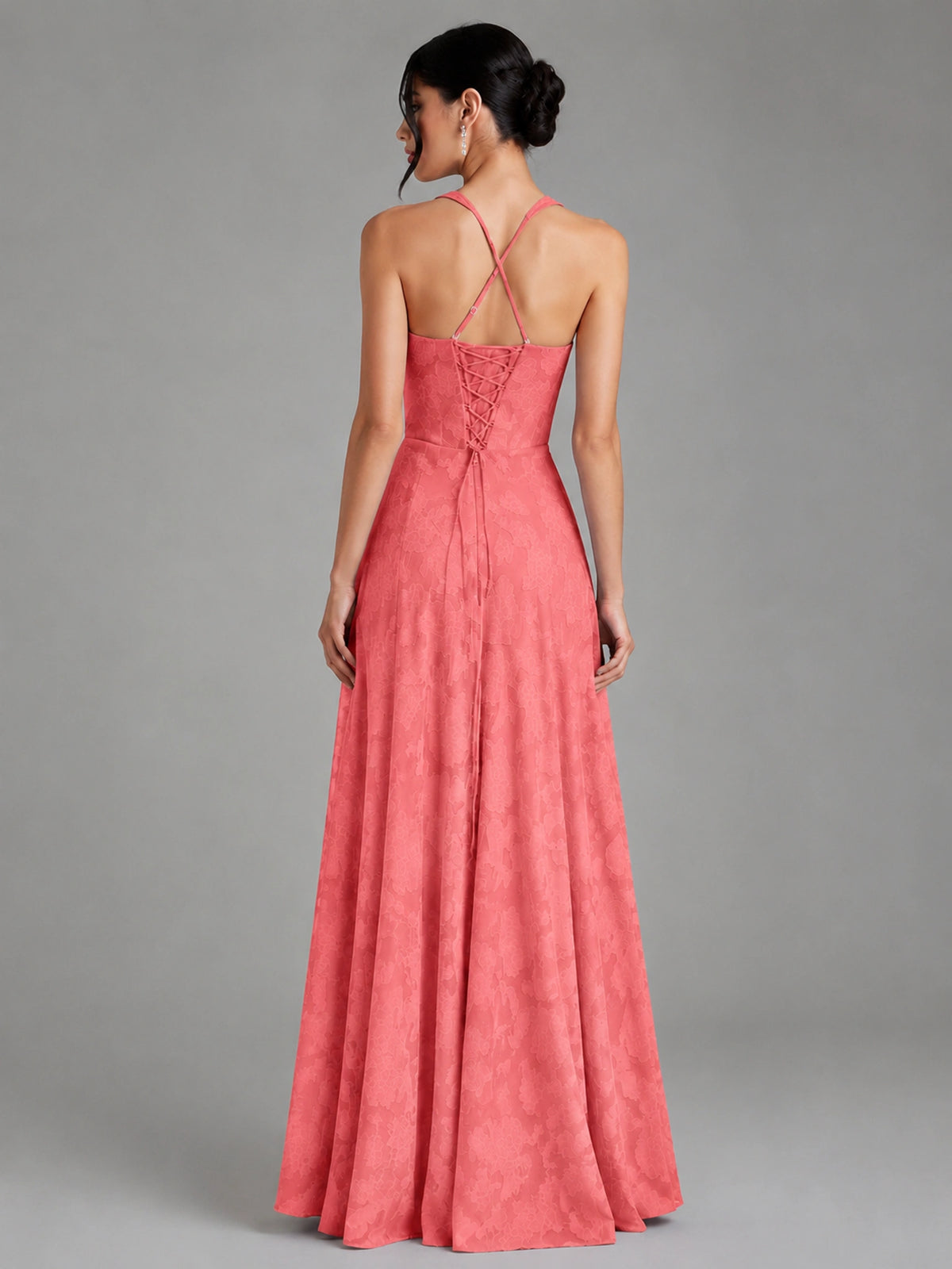 A-Line Halter Floral Chiffon Maxi Dress