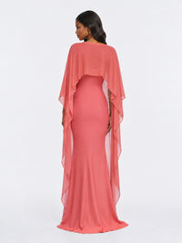 Satin Cape Prom Dresses Meramid Maxi Dress