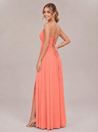 V-Neck Pleated Chiffon Long Bridesmaid Dress with Slit