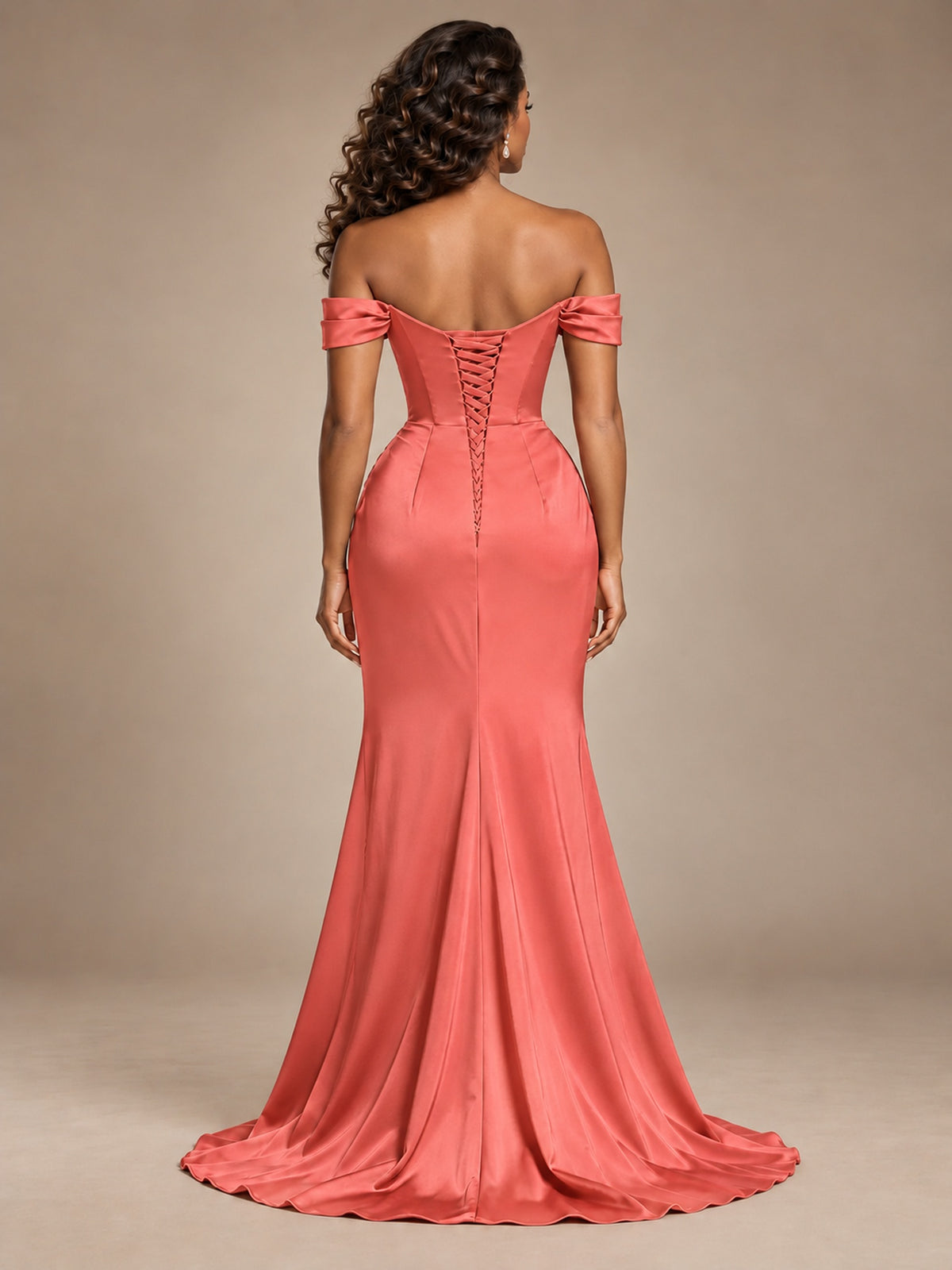 Burgundy Off-the-Shoulder Satin Corset Prom Dress with Slit