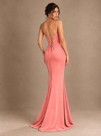 Emerald Green Strapless Mermaid Prom Dress with 3D Rose & Keyhole Cutout