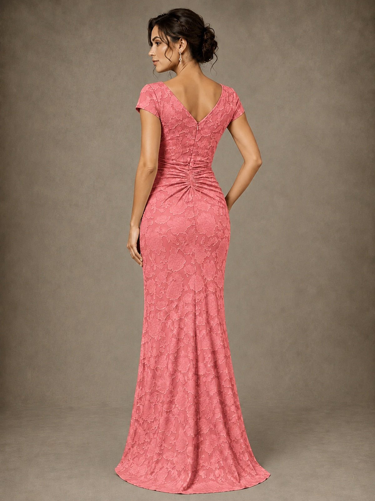 V-Neck Floral Jacquard Mother of the Bride Dress with Slit