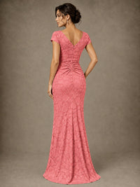 V-Neck Floral Jacquard Mother of the Bride Dress with Slit