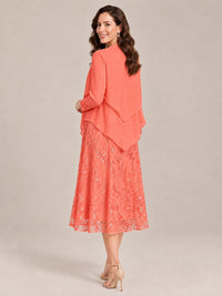 Tea Length Sequin Lace Mother of the Bride Dress with Chiffon Jacket