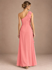 Sage Green One Shoulder Satin Formal Maxi Dress with 3D Floral