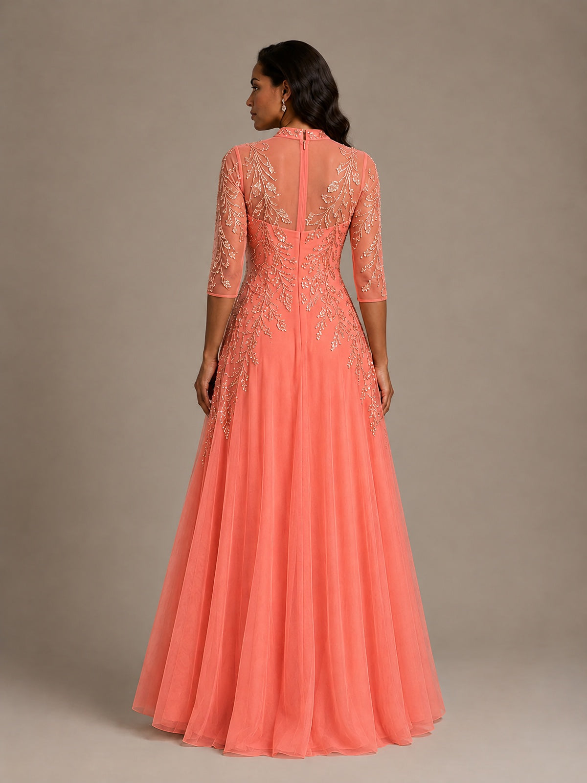 Embellished Appliques Mother of the Bride Dress with 3/4 Sleeves