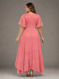 Jacquard Chiffon A-Line V-Neck High-Low Mother of the Bride Dress
