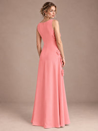 3D Floral Applique Sleeveless Formal Maxi Dress