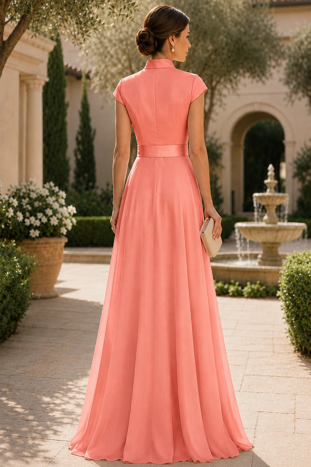 V Neck Cap Sleeve A-Line Floor-Length Satin Bridesmaid Dress