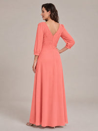 V-Neck Pleated Chiffon Mother of the Bride Dress with Flutter Sleeves