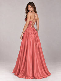 Lace Applique Satin A-Line Prom Dress with Sheer Bodice