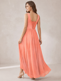 V-Neck High-Low Chiffon Bridesmaid Dress with Ruffles