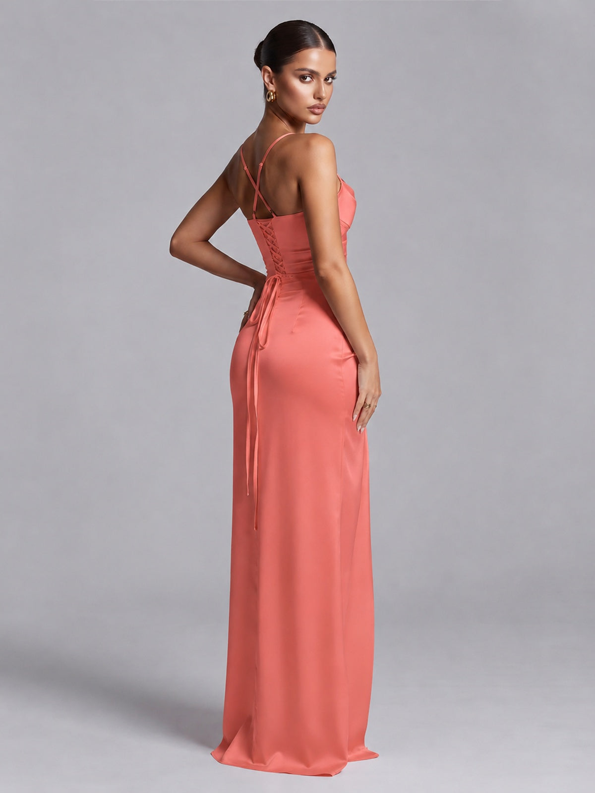 Square Neck Satin Long Prom Dress with Ruffles