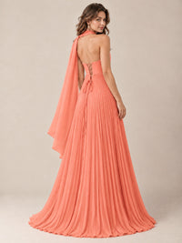 Sweetheart Neckline Pleated Prom Dress Strapless A-line Formal Dress with Flowy Scarf